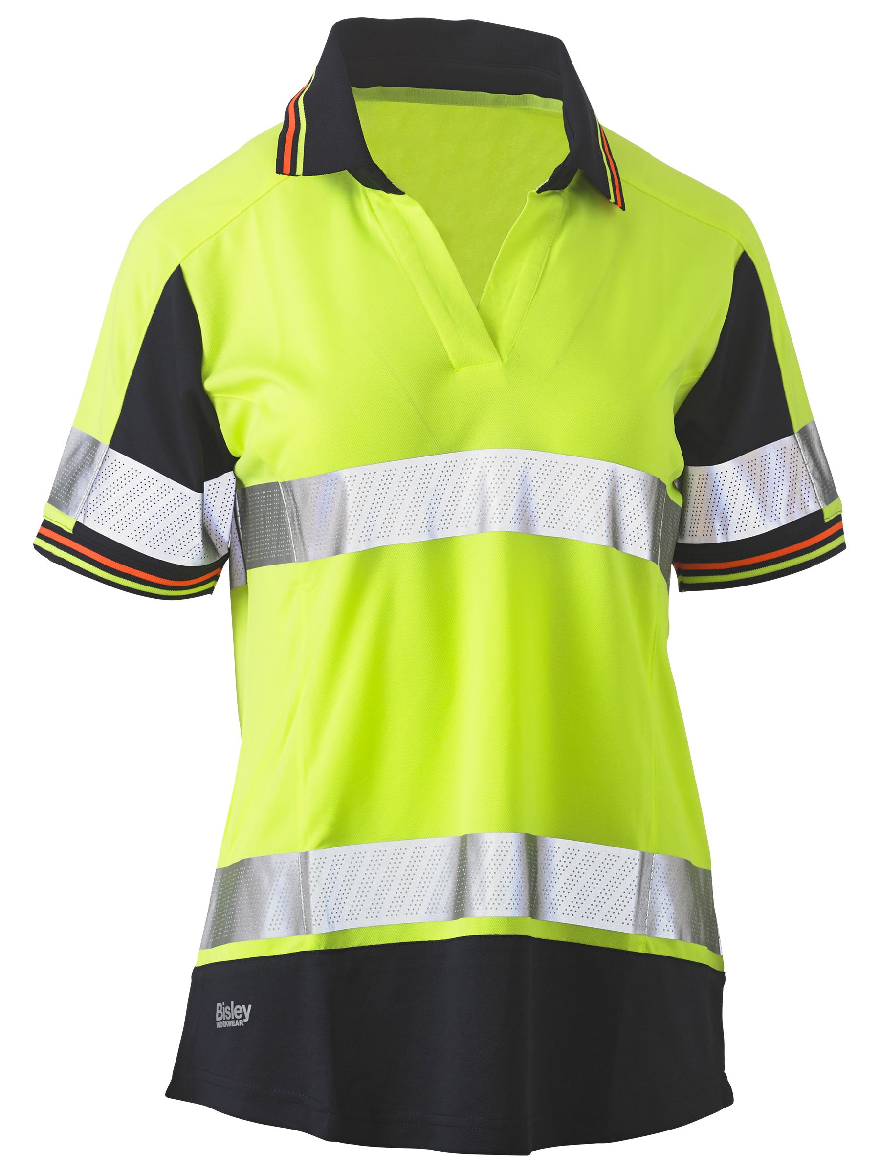 Women's Taped Two Tone Hi Vis V-Neck Polo (BKL1225T)